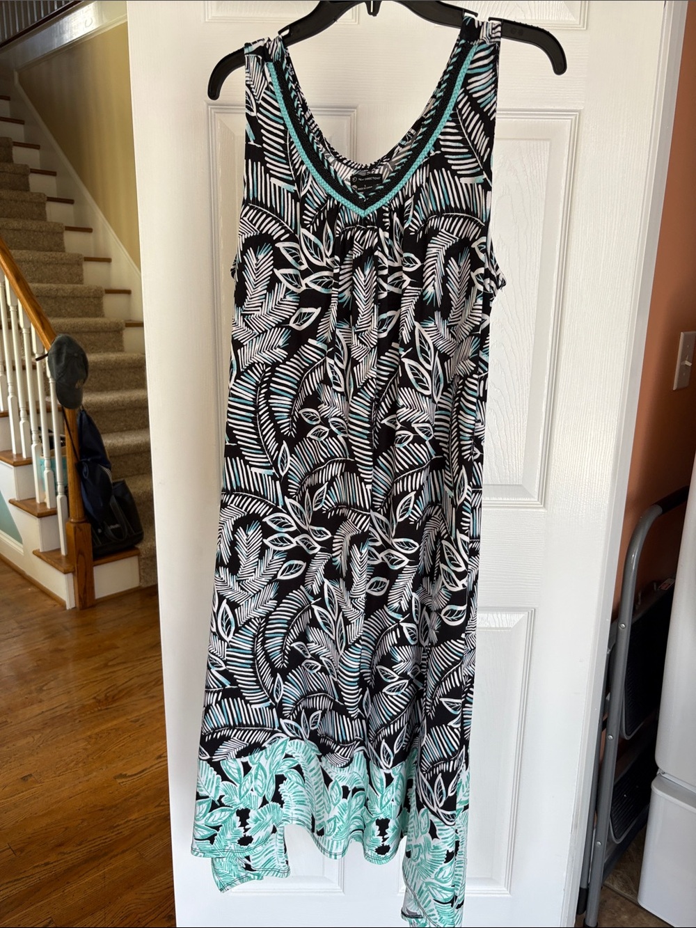new directions Black and White Maxi Dress with Teal Accents